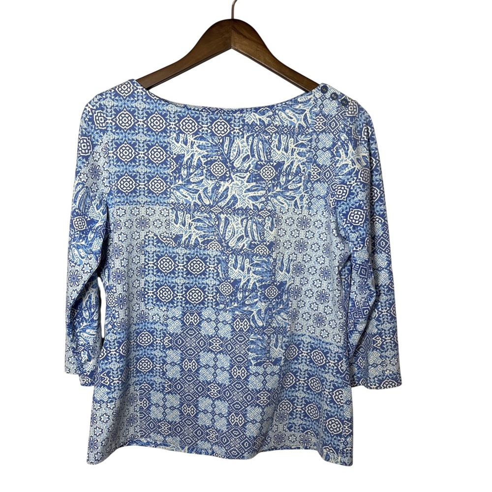 J. McLaughlin Women's Catalina Cloth Wavesong Top Boatneck Blue‎ White Large